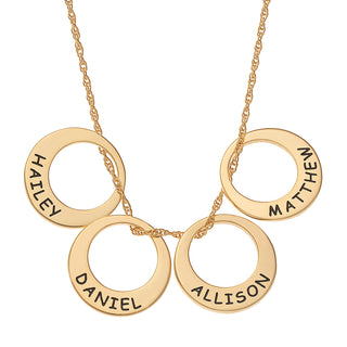 14K Gold over Sterling Engraved Name Open Disc Necklace - 4 Discs