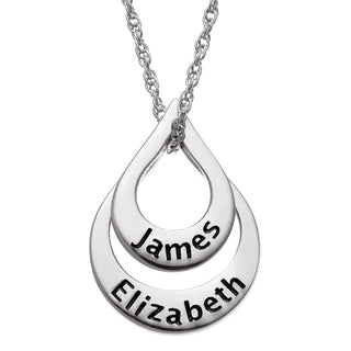 Sterling Silver Nesting Teardrop with Names Necklace - 2 Names