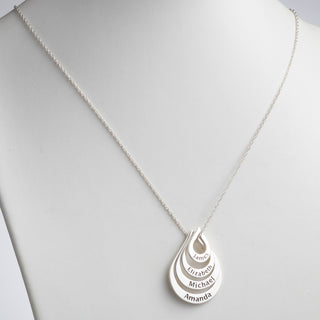 Sterling Silver Nesting Teardrop with Names Necklace - 4 Names