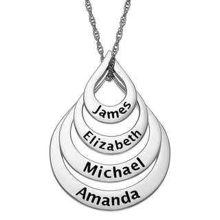 Sterling Silver Nesting Teardrop with Names Necklace - 4 Names