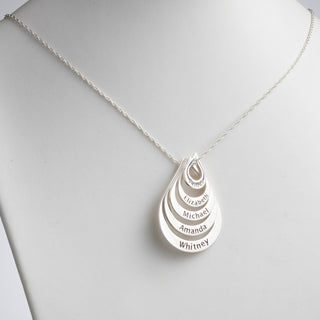 Sterling Silver Nesting Teardrop with Names Necklace - 5 Names