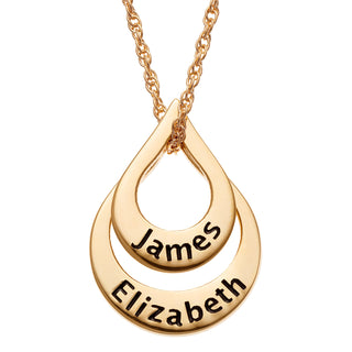 14K Gold over Sterling Nesting Teardrop with Names Necklace - 2 Names