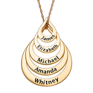 14K Gold over Sterling Nesting Teardrop with Names Necklace - 5 Names