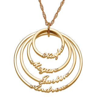 14K Gold over Sterling Script Name with Circle Necklace - 4 Names