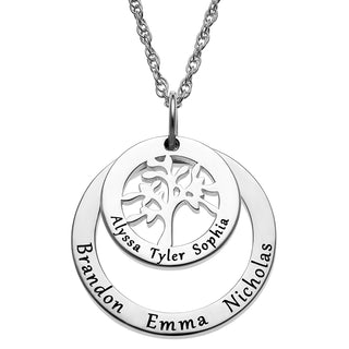 Sterling Silver Engraved Name Family Tree Necklace