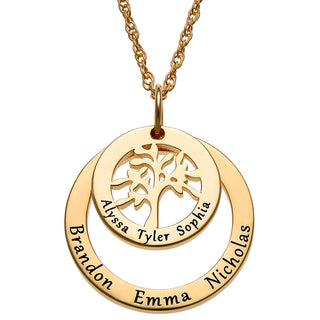 14K Gold over Sterling Engraved Name Family Tree Necklace