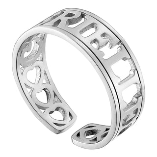 Sterling Silver Name with Open Hearts Ring
