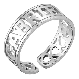 Sterling Silver Name with Open Hearts Ring