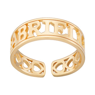 14K Gold over Sterling Name with Open Hearts Ring