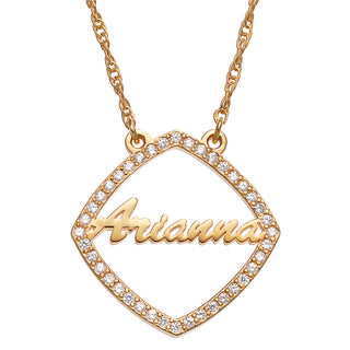 14K Gold over Sterling Name with CZ Surround Necklace