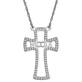 Sterling Silver CZ Cross with Name Necklace