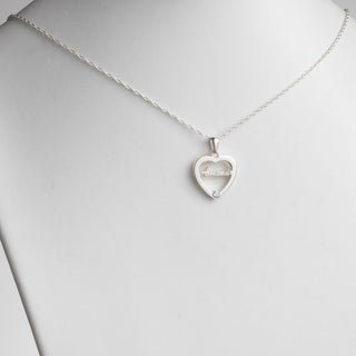Sterling Silver Open Heart with Name and Birthstone Necklace
