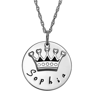 Sterling Silver Name Disc with Crown Charm Necklace