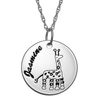 Sterling Silver Personlized Name Disc with Girafee Necklace