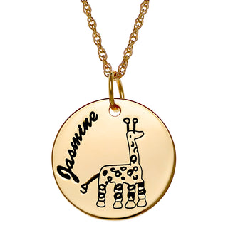14K Gold over Sterling Personlized Name Disc with Girafee Necklace