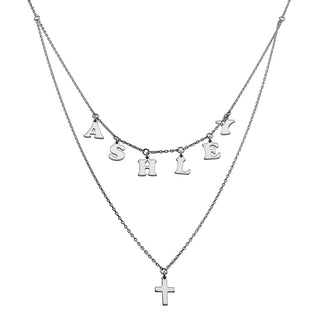 Sterling Silver Layered Name and Cross Double Necklace – Limoges