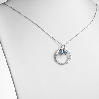 Sterling Silver Engraved Family Names Circle with Heart Birthstones Necklace