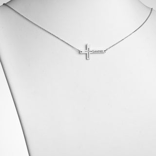 Sterling Silver Engraved Name Sideways Cross Necklace