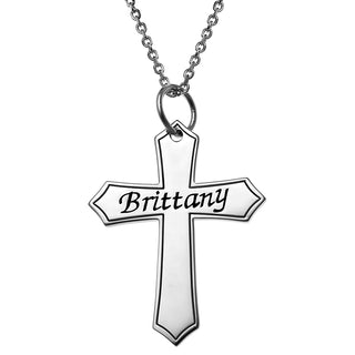 Sterling Silver Engraved Name Cross Necklace