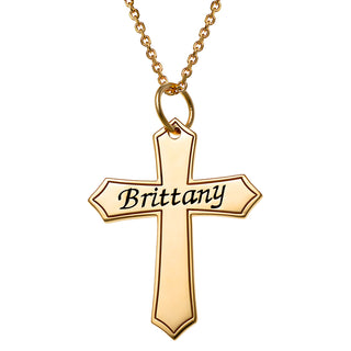 14K Gold over Sterling Engraved Name Cross Necklace