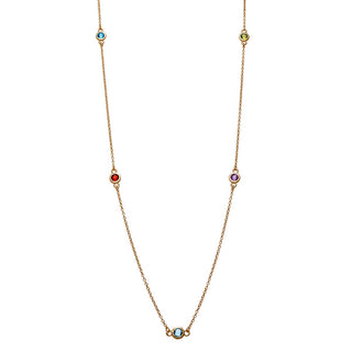 14K Gold over Sterling Station Birthstone Necklace - 2 to 6 Stones