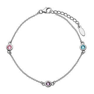 Silver Plated Station Birthstone Anklet - 2 to 6 Stones