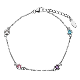 Silver Plated Station Birthstone Anklet - 2 to 6 Stones