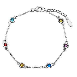 Silver Plated Station Birthstone Anklet - 2 to 6 Stones