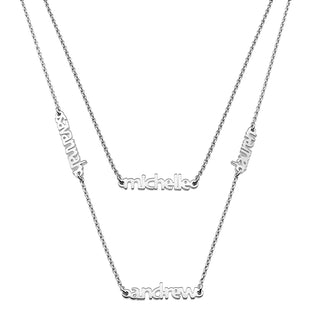 Sterling Silver Petite Block Family Name Layered Necklace- 4 Names