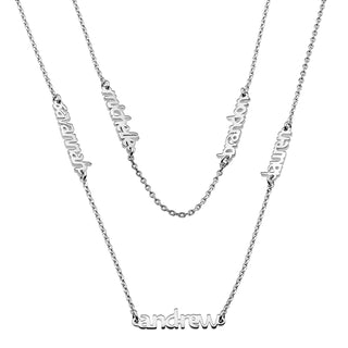 Sterling Silver Petite Block Family Name Layered Necklace- 5 Names