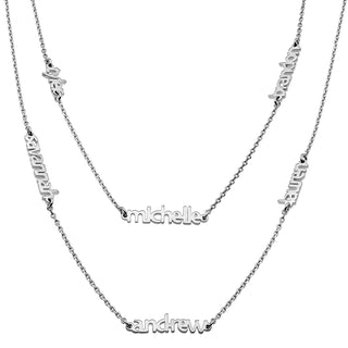 Sterling Silver Petite Block Family Name Layered Necklace- 6 Names