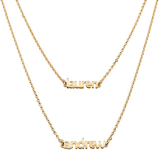 14K Gold over Sterling Petite Block Name Layered Necklace- 2 Names