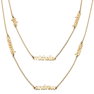 14K Gold over Sterling Petite Block Family Name Layered Necklace- 6 Names