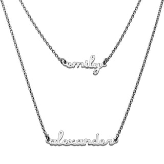 Sterling Silver Petite Script Name Layered Necklace- 2 Names
