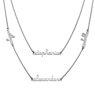 Sterling Silver Petite Script Family Name Layered Necklace- 4 Names