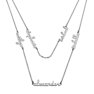 Sterling Silver Petite Script Family Name Layered Necklace- 5 Names