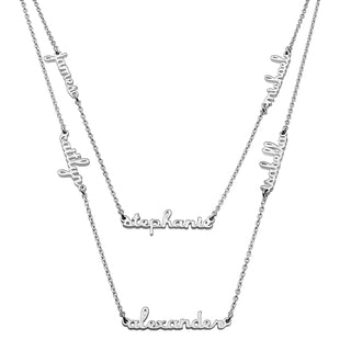 Sterling Silver Petite Script Family Name Layered Necklace- 6 Names