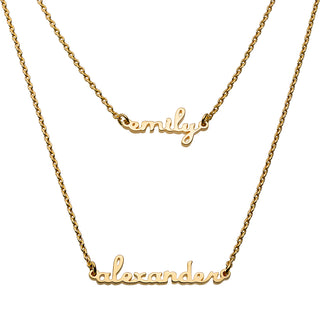 14K Gold over Sterling Petite Script Name Layered Necklace- 2 Names