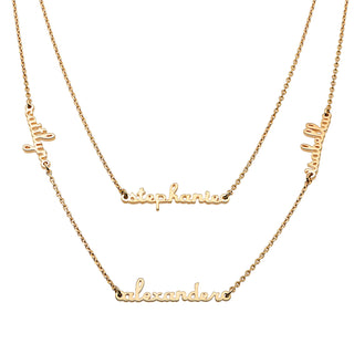 14K Gold over Sterling Petite Script Family Name Layered Necklace- 4 Names