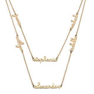 14K Gold over Sterling Petite Script Family Name Layered Necklace- 6 Names