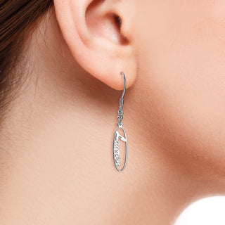Sterling Silver Oval Name Dangle Earrings