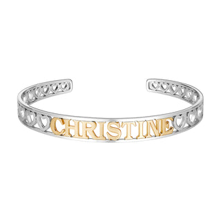 Two-Tone Sterling Silver and Yellow Gold Name Cuff with Hearts