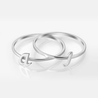 Sterling Silver Petite Lowercase Script Initials Ring - Set of 2