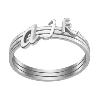 Sterling Silver Petite Lowercase Script Initials Ring - Set of 3