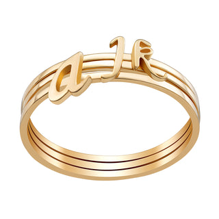 14K Gold over Sterling Petite Lowercase Script Initials Ring - Set of 3