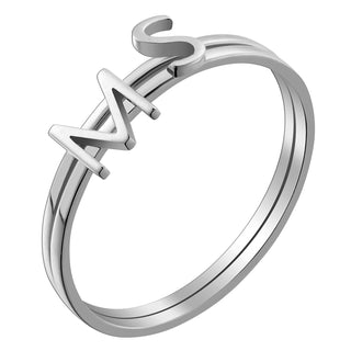 Sterling Silver Petite Uppercase Initials Ring - Set of 2
