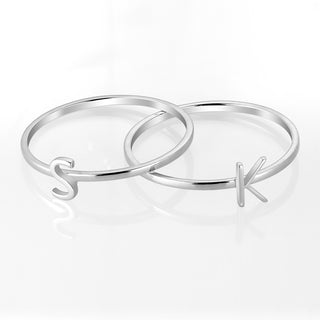 Sterling Silver Petite Uppercase Initials Ring - Set of 2