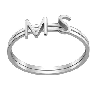 Sterling Silver Petite Uppercase Initials Ring - Set of 2