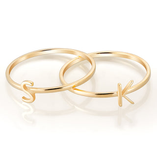 14K Gold over Sterling Petite Uppercase Initials Ring - Set of 2