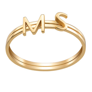 14K Gold over Sterling Petite Uppercase Initials Ring - Set of 2